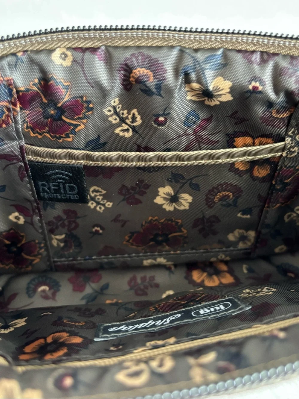 Lug Shiplap RFID Wristlet Pouch Metallic Walnut Boho Floral NWT